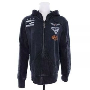 Rebel Spirit Womens Small Distressed Black Gray Full Zip Long Sleeve Jacket